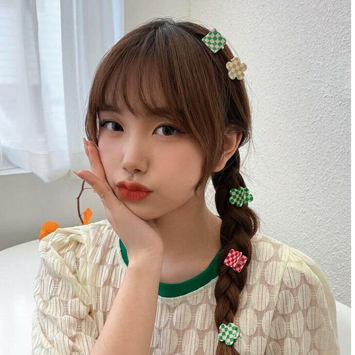 ヘアクリップ 7色セットチェック柄ミニヘアクリップ スクエア