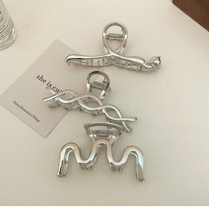 ヘアクリップ シルバーメタルヘアクリップ全3タイプ 銀 おとな ハーフ