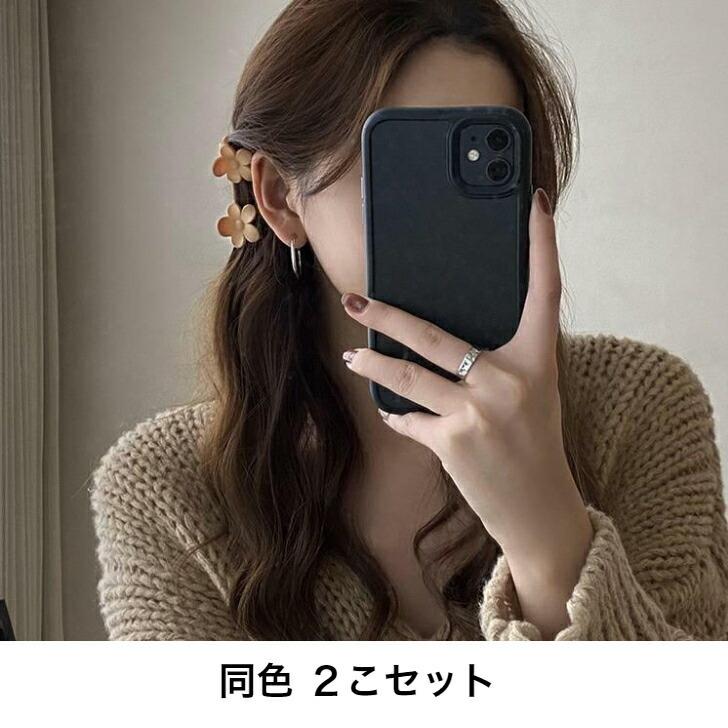 ヘアクリップ 同色2こセットシンプルフラワーマットカラーミニ