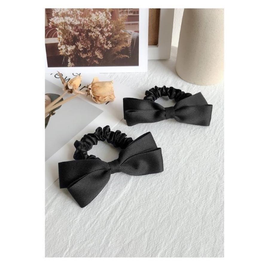 シュシュ シンプルデザインブラックリボンシュシュ リボン サテン