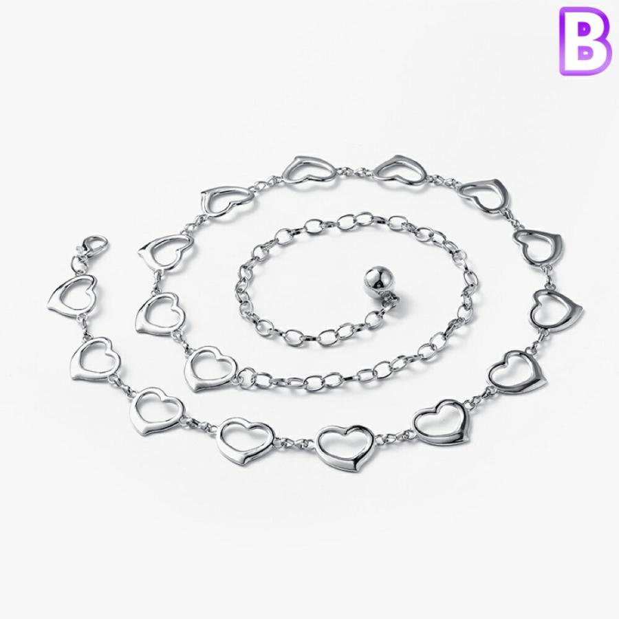 ベルト ハート＆フラワーデザインメタルチェーンベルト 送料無料 20代