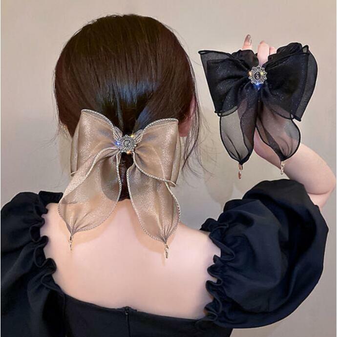 シュシュ リボン アンティークフェイクジュエリーオーガンジーダブル