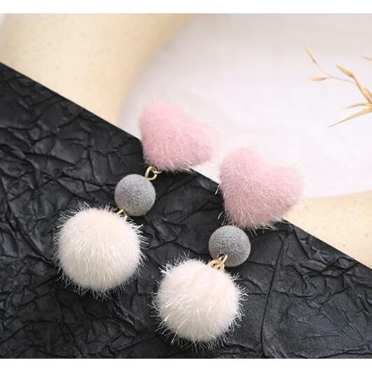ピアス ファーチェーンハートピアス＆イヤリング かわいい おとな 秋冬
