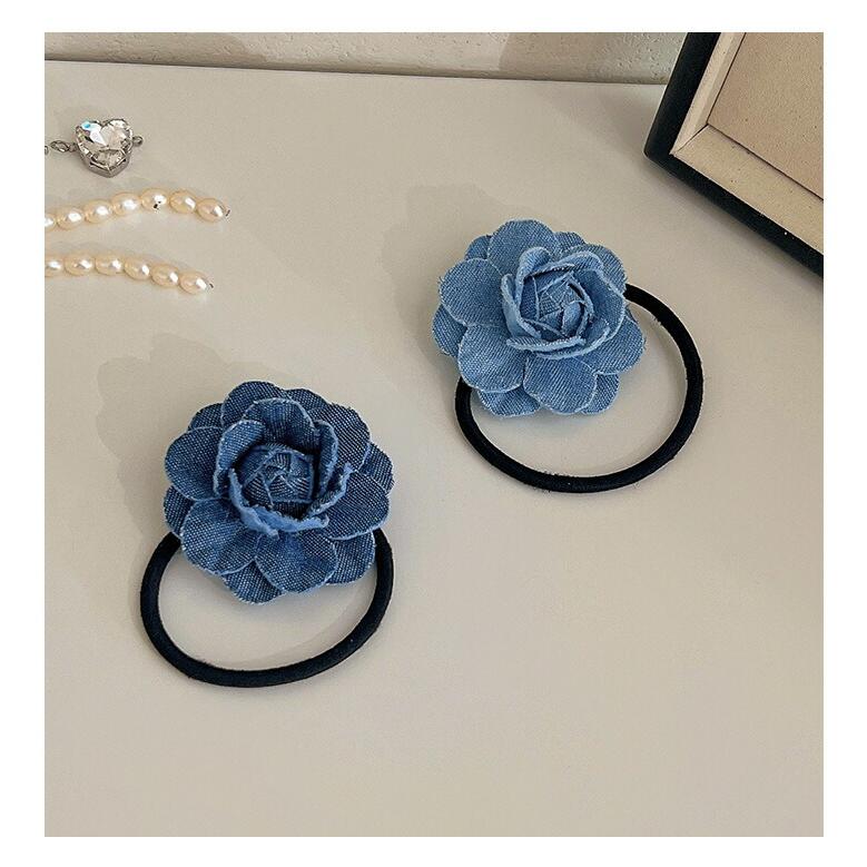 ̮お花モチーフ×デニムリボンのヘアゴム プレゼント付き☆ ヘアゴム