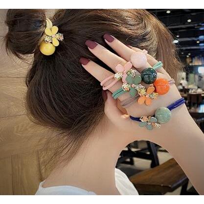 ヘアゴム フラワーとビーズの2連結びカラーヘアゴム 送料無料 大人