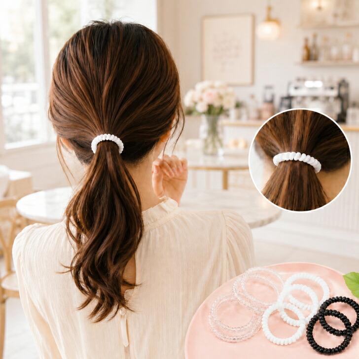 ヘアゴム スプリングヘアゴム 送料無料 スリム 6本セット コイルゴム