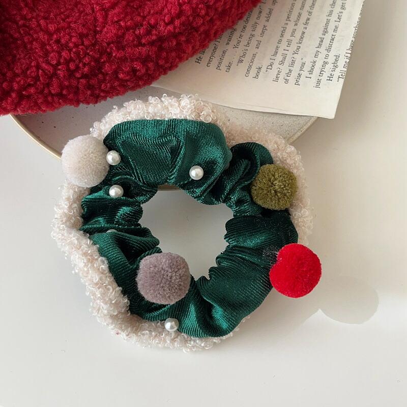 クリスマス シュシュ ポンポン ヘアアクセサリー 送料無料 赤 緑