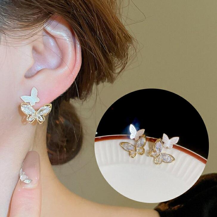 ピアス ツインバタフライクリスタルスタッドピアス 新発売セール 大人