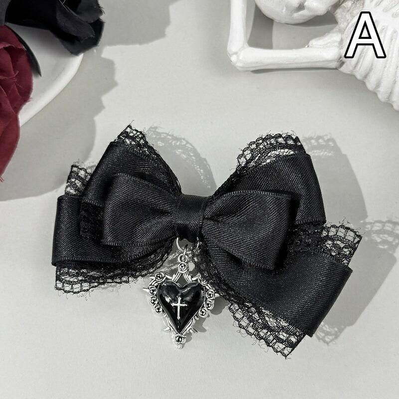 ヘアクリップ サテンリボンハートチャームへアクリップ 新発売セール 