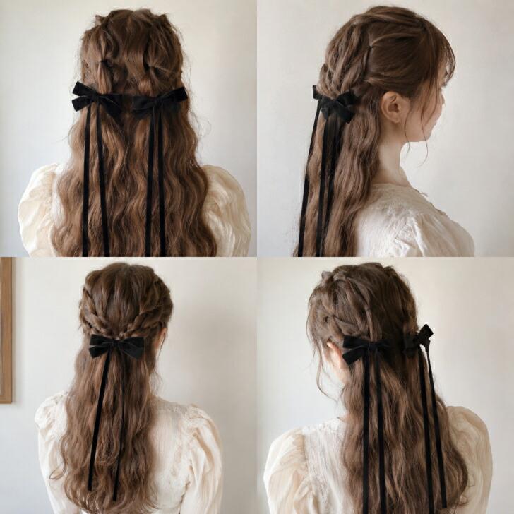 ヘアクリップ 2個セット ベルベット ロング リボン ヘアクリップ 新