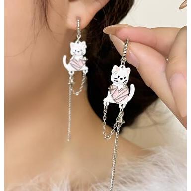 猫 ピアス 揺れる ロングピアス フックピアス 新発売セール アニマル