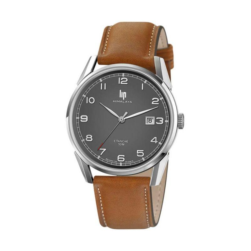 リップ LIP 腕時計 メンズ HIMALAYA 40mm ヒマラヤ シルバー ブラウンレザーベルト 革ベルト 数字の画像