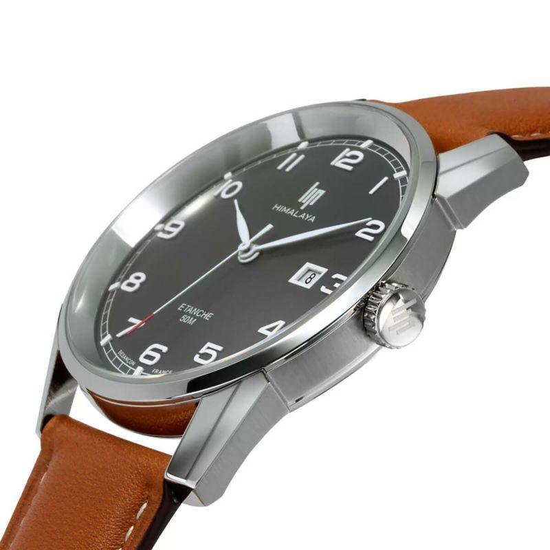 リップ LIP 腕時計 メンズ HIMALAYA 40mm ヒマラヤ シルバー ブラウンレザーベルト 革ベルト 数字の画像