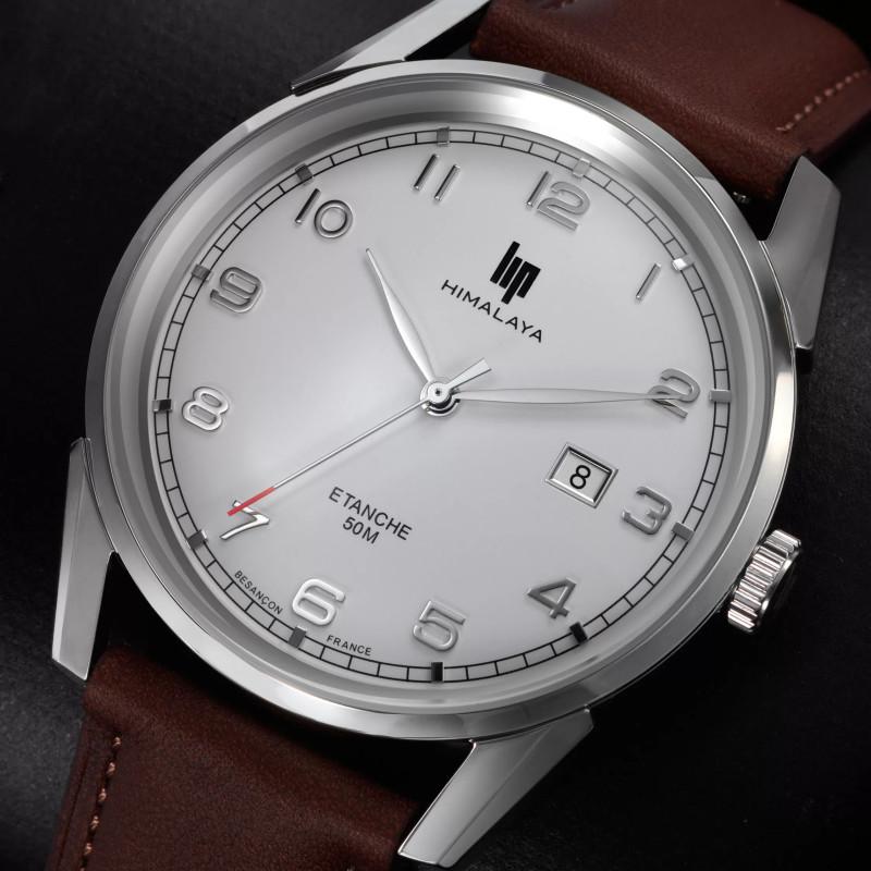 リップ LIP 腕時計 メンズ HIMALAYA 40mm ヒマラヤ シルバー ブラウンレザーベルト 革ベルト 数字の画像