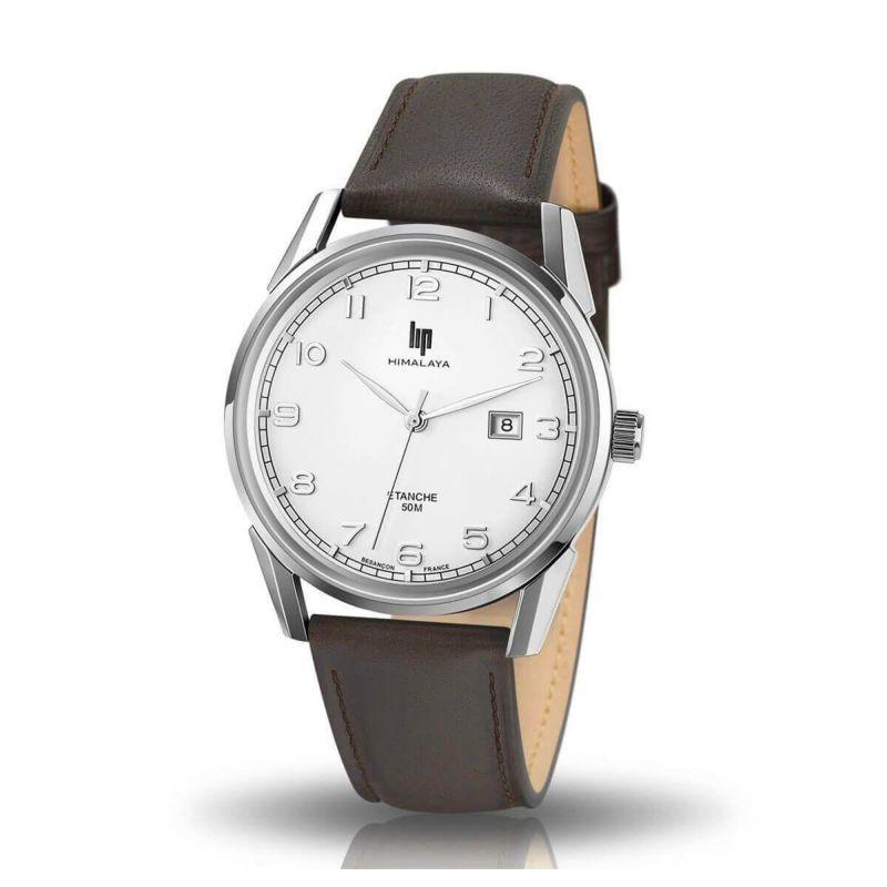 リップ LIP 腕時計 メンズ HIMALAYA 40mm ヒマラヤ シルバー ブラウンレザーベルト 革ベルト 数字の画像