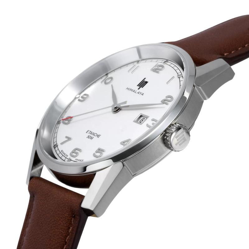 リップ LIP 腕時計 メンズ HIMALAYA 40mm ヒマラヤ シルバー ブラウンレザーベルト 革ベルト 数字の画像