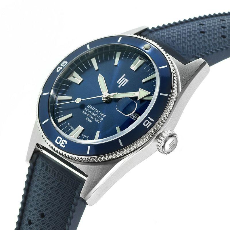 リップ LIP 腕時計 自動巻き 機械式 メンズ MANUFACTURE NAUTIC 666 マニュファクチュール ノーティック666 シルバー エラストマーベルト  ラバーベルトの画像