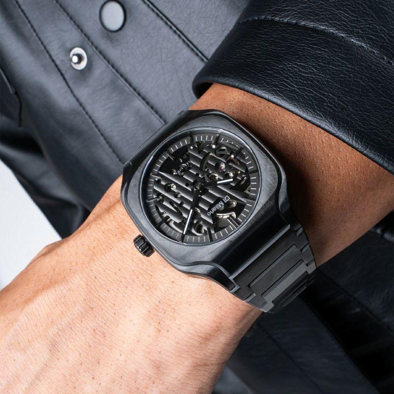 ディーワンミラノ D1 MILANO 腕時計 自動巻き スケルトン メンズ 機械式 SQUARE スクエア ブレスレット シルバー ブラックの画像