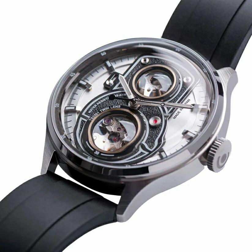 【限定399本セット】タックス TACS 腕時計 自動巻き 機械式 メンズ TWIN LENS ツインレンズ ホワイト ブラック ラバーベルトロボトイズ カメラ※の画像