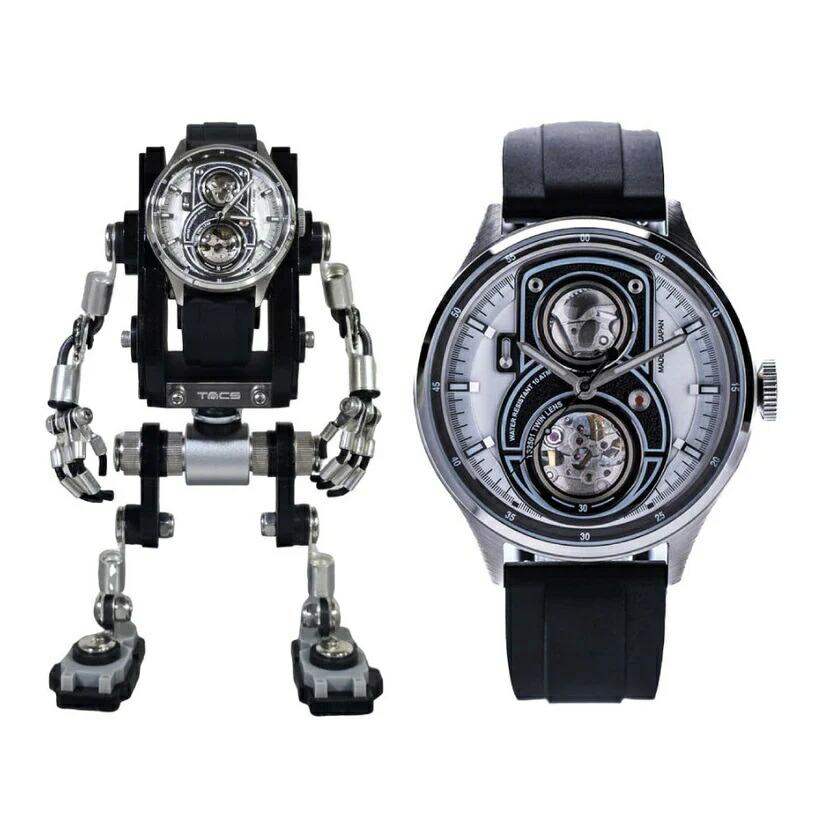 【限定399本セット】タックス TACS 腕時計 自動巻き 機械式 メンズ TWIN LENS ツインレンズ ホワイト ブラック ラバーベルトロボトイズ カメラ※の画像