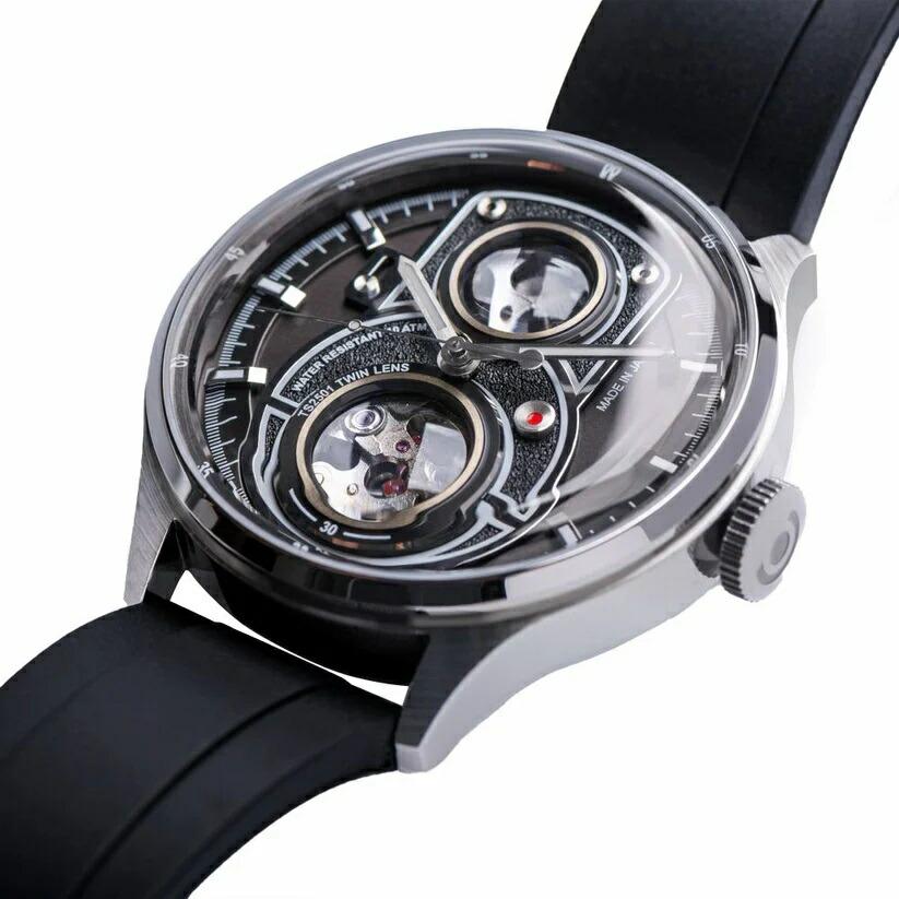 【限定399本セット】タックス TACS 腕時計 自動巻き 機械式 メンズ TWIN LENS ツインレンズ ホワイト ブラック ラバーベルトロボトイズ カメラ※の画像
