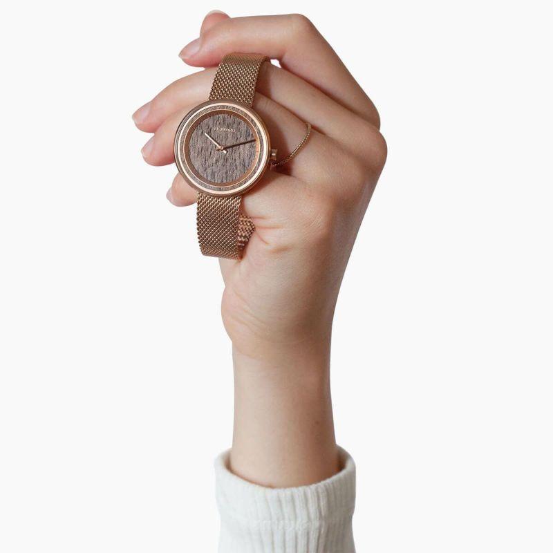 ヴェアホイVEJRHOJ 腕時計 木製 メンズ レディース The ROSE 34mm/40mm ザローズ ウォールナット ピンクゴールド メッシュベルト レザーベルト革ベルト北欧の画像