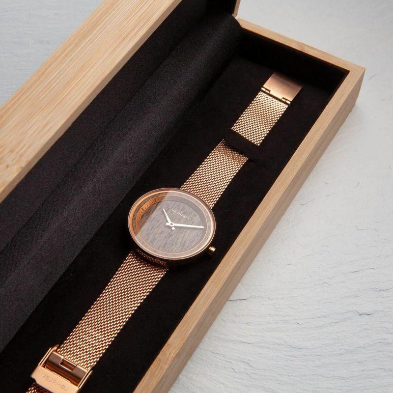 ヴェアホイVEJRHOJ 腕時計 木製 メンズ レディース The ROSE 34mm/40mm ザローズ ウォールナット ピンクゴールド メッシュベルト レザーベルト革ベルト北欧の画像