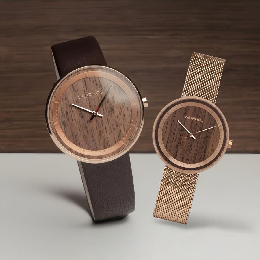 ヴェアホイVEJRHOJ 腕時計 木製 メンズ レディース The ROSE 34mm/40mm ザローズ ウォールナット ピンクゴールド メッシュベルト レザーベルト革ベルト北欧の画像