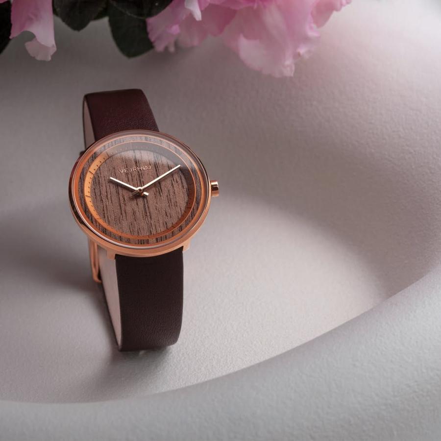 ヴェアホイVEJRHOJ 腕時計 木製 メンズ レディース The ROSE 34mm/40mm ザローズ ウォールナット ピンクゴールド メッシュベルト レザーベルト革ベルト北欧の画像