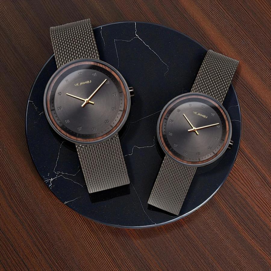 ヴェアホイ VEJRHOJ 腕時計 木製 メンズ レディース BLACK＆GOLD ブラック＆ゴールド 34mm/40mm 桜の木 サクラ レザーベルト メッシュベルト北欧の画像