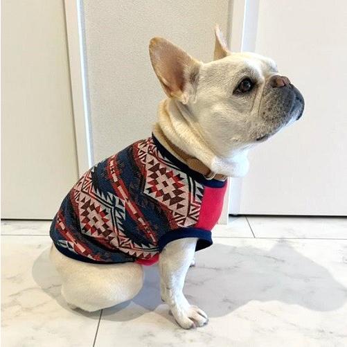 フレンチブルドッグ 服 パグ ネイティブ柄ジャガード レッドホットT