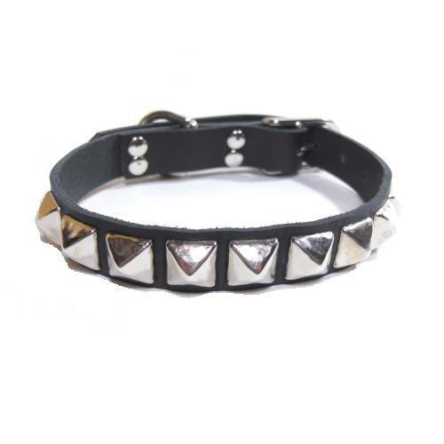犬の首輪 2cm幅レザー ピラミッドスタッズ付き : 犬の服 首輪 犬の