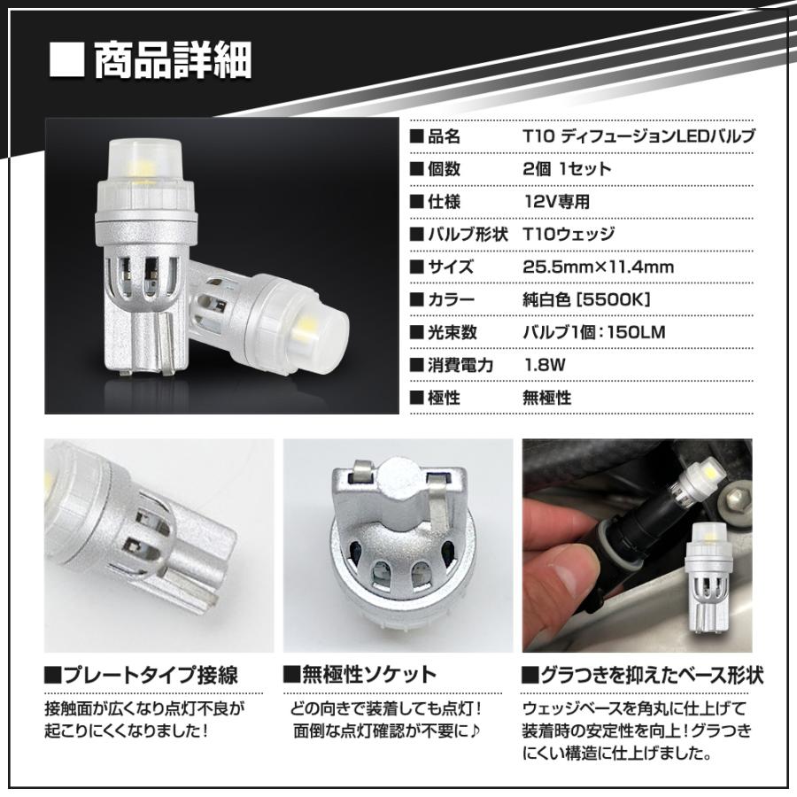 【T10】ディフュージョンLEDバルブ ウェッジ球2個1セット　ポジション ライセンス ルームランプ 等 | YOURS | 09