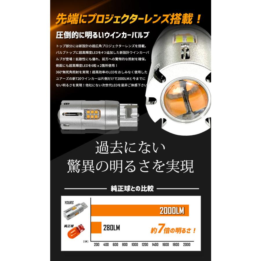トヨタ 30系 プリウス 適合 ウインカー 抵抗内蔵 4個/1set  【T20 2000LM/ステルスバルブ】アンバー 車検対応 TOYOTA | YOURS | 06