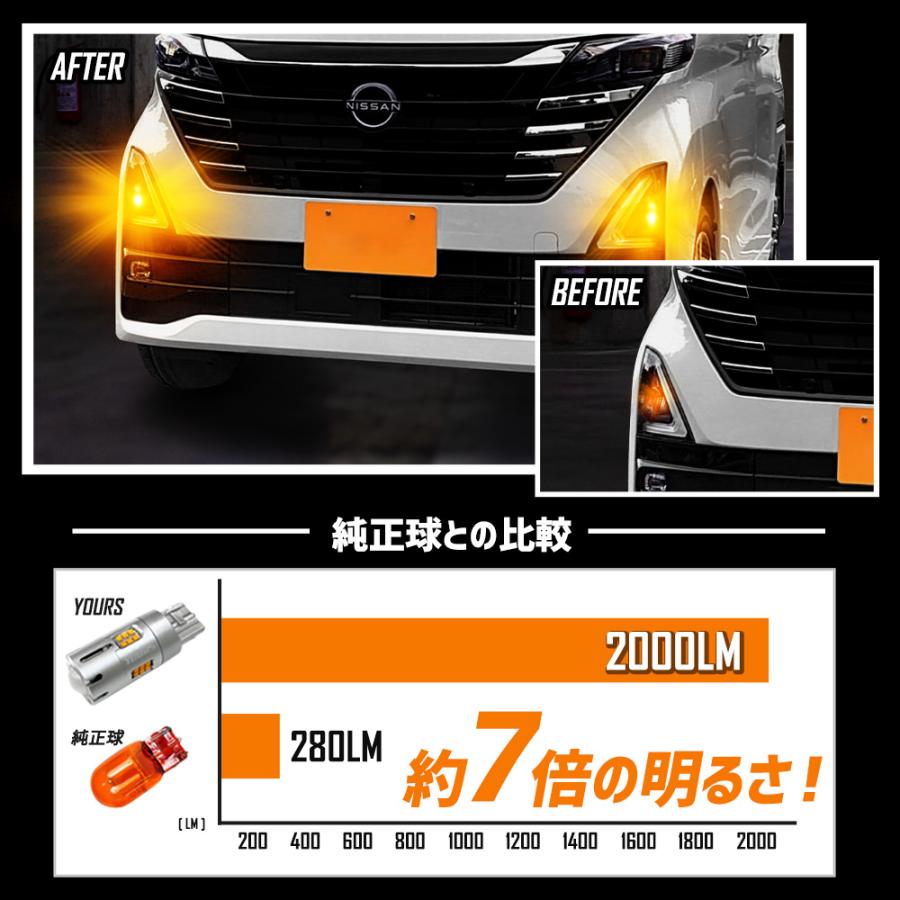 ルークス 40系 適合 ウインカー 抵抗内蔵 4個/1set ステルスバルブ T20 ピンチ部違い 2000LM ROOX ウィンカー アンバー NISSAN 日産 | YOURS | 09