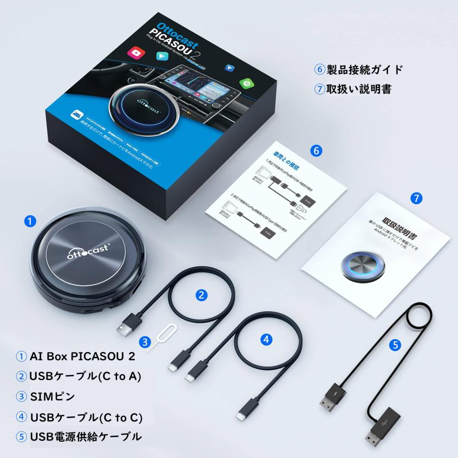 (正規代理店) オットキャスト (OTTOCAST) PICASOU2 ピカソウ2 carplay AndroidAuto ai box PCS40 picasou2 4GB 64GB 車｜hid-shop｜08