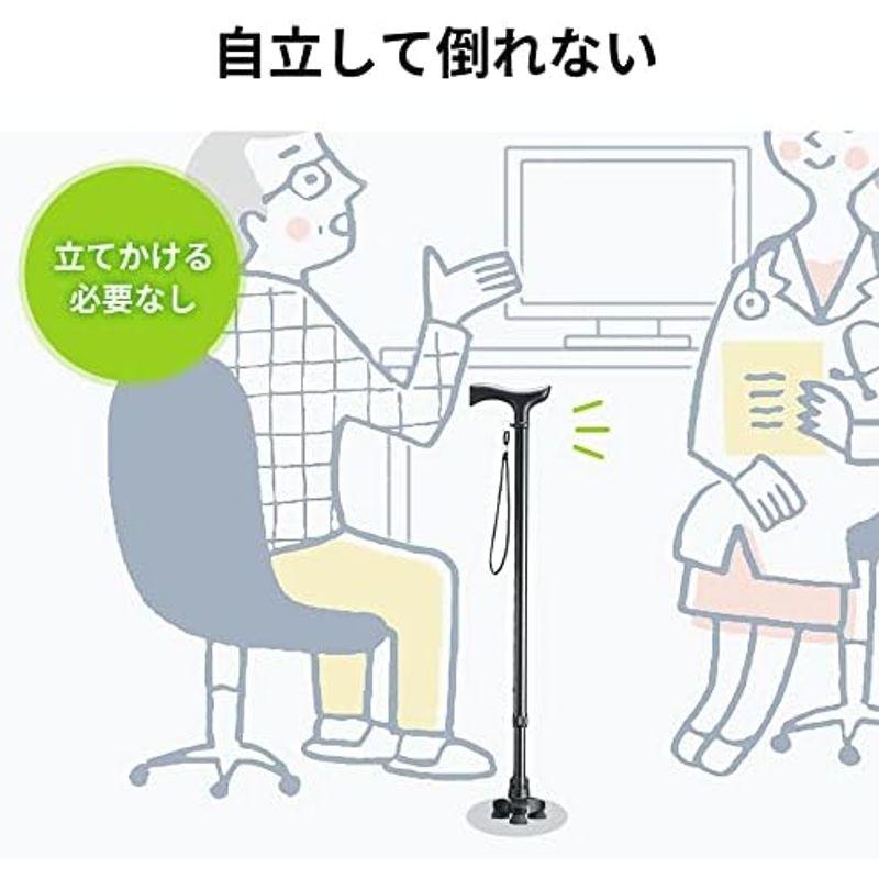 イーサプライ 杖 ステッキ 伸縮 自立 3点 長さ調節 10段階 70-92cm 伸縮タイプ ストラップ付き EEX-ST04｜hidarikiki｜09