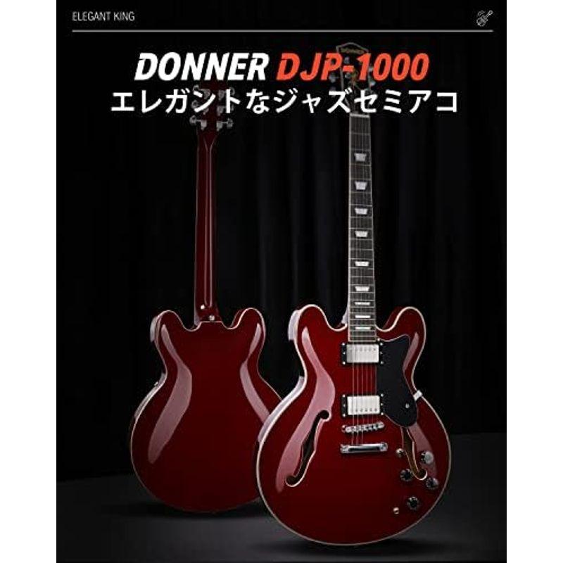 Donner セミアコギター エレキギター セミアコースティックギター セミホロウボディ ダブルカッタウェイ チェリー色 DJP-1000R｜hidarikiki｜07