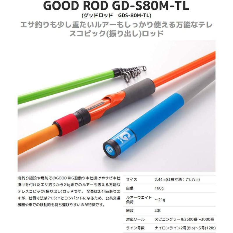 匿名配送 JACKALL(ジャッカル) グッドロッド テレスコピックタイプ GD-S80M-TL オレンジ 【P1795862366】(9126円)