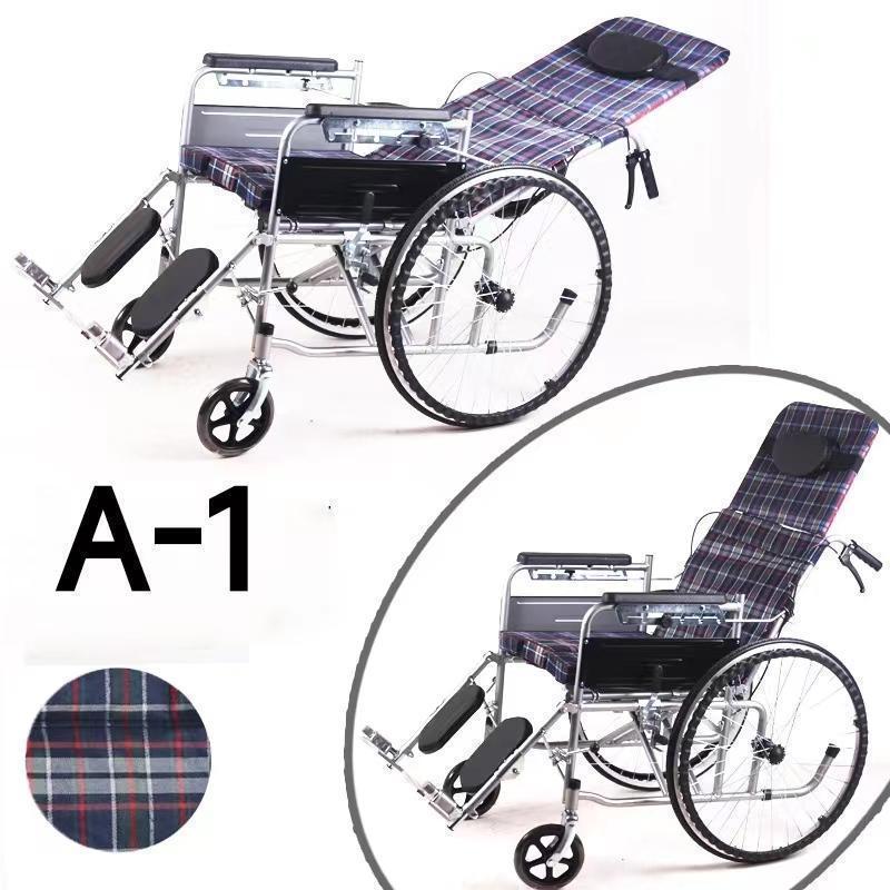 フルリクライニング折りたたみ車椅子、ベルト装着のリカンベント