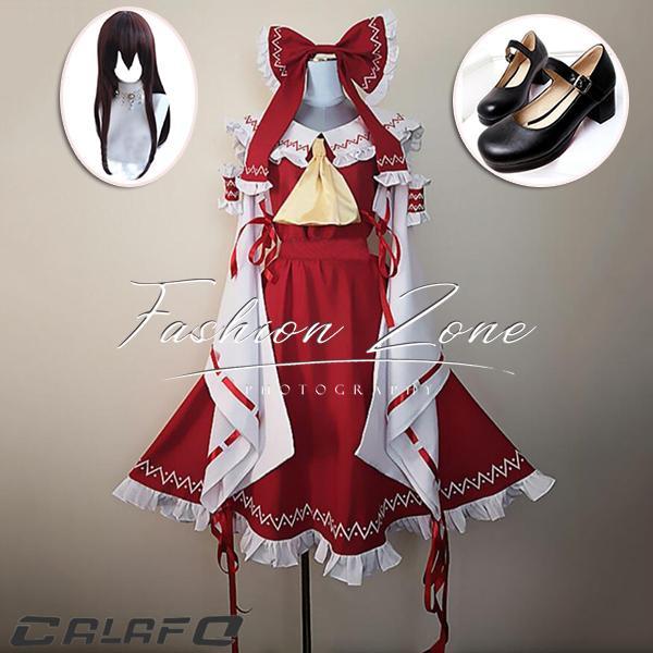 ◇東方Project 風 博麗 霊夢 コスプレ衣装 ウィッグ 靴コスチューム