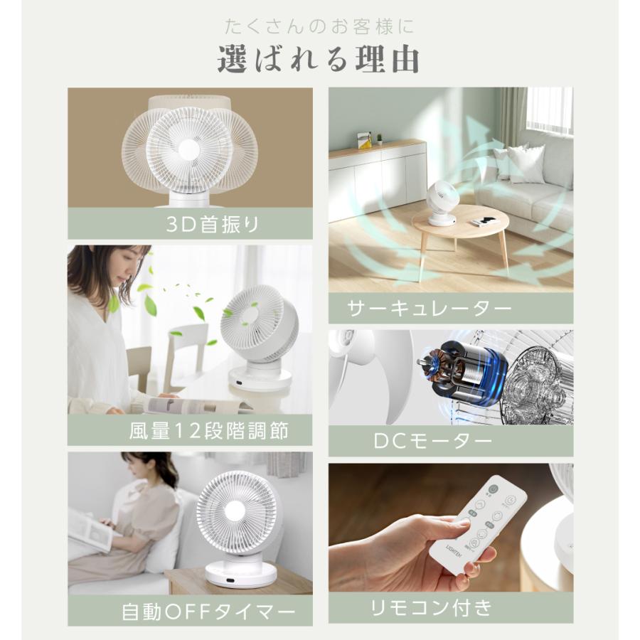 分解丸洗い 3D首振り サーキュレーター DC 12段階風量調節 パワフル