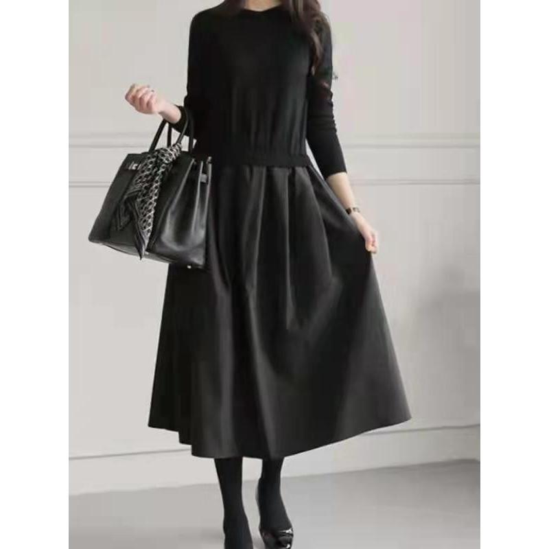 黒ワンピース コーデ 40代 50代 秋 冬 レディース おしゃれ きれいめ 無地ワンピース ロング丈 長袖 丸首 ゆったり 切り替え カジュアル ゆったり 通勤 Soa ヒデサト 通販 Yahoo ショッピング