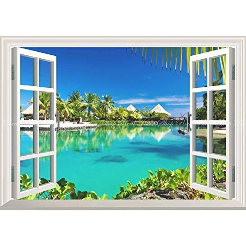 時間指定不可 絵画風 壁紙ポスター はがせるシール式 窓の景色 南国リゾート ヤシの木 プール バケーション 癒し 窓仕様トリックアート キャラク 高知インター店 Turningheadskennel Com