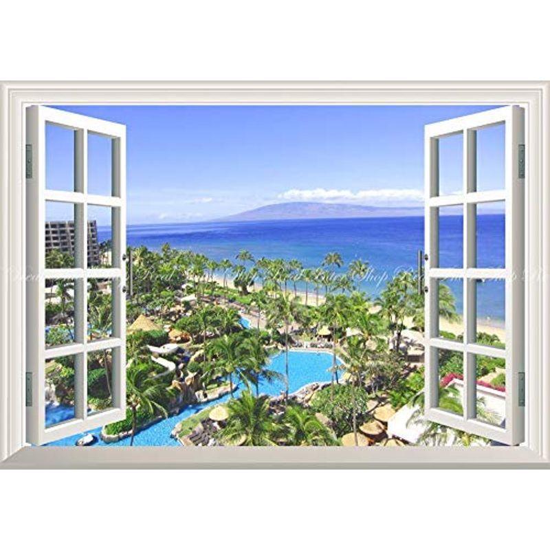 即日出荷 絵画風 壁紙ポスター はがせるシール式 窓の景色 ハワイ マウイ島 パラダイス リゾート ビーチ プール 海 窓仕様トリックアート 超特価激安 Turningheadskennel Com