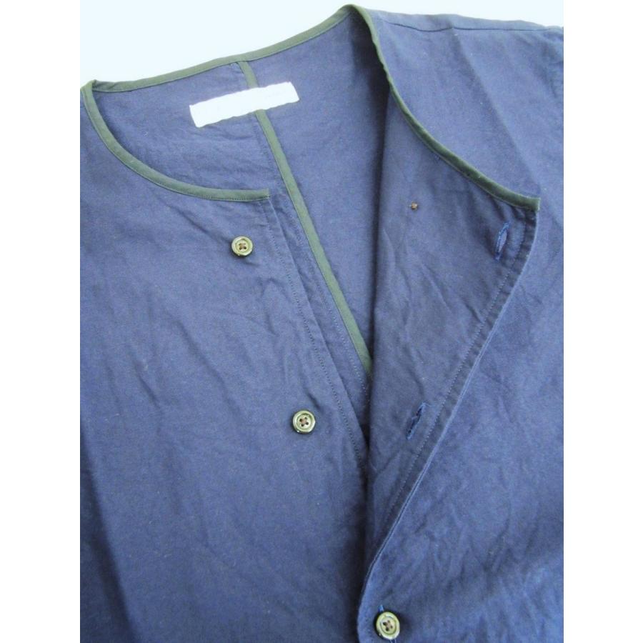 nisica ニシカ ノーカラーダブルボタンシャツ オックスフォード_