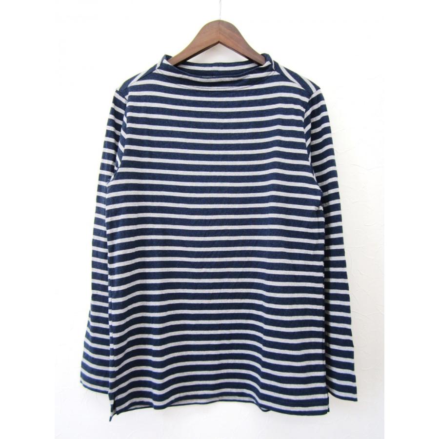 nisica ニシカ ガンジーネックカットソー 長袖 Ｔシャツ 細ボーダー_NAVY×GRAY | nisica