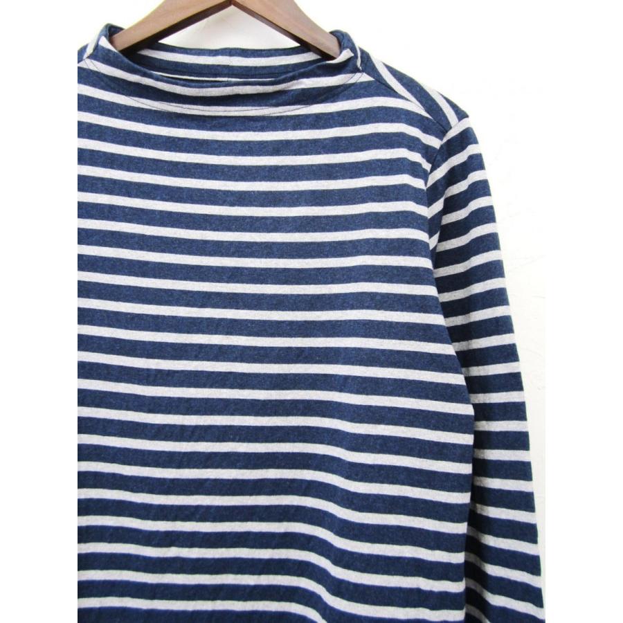 nisica ニシカ ガンジーネックカットソー 長袖 Ｔシャツ 細ボーダー_NAVY×GRAY | nisica | 01