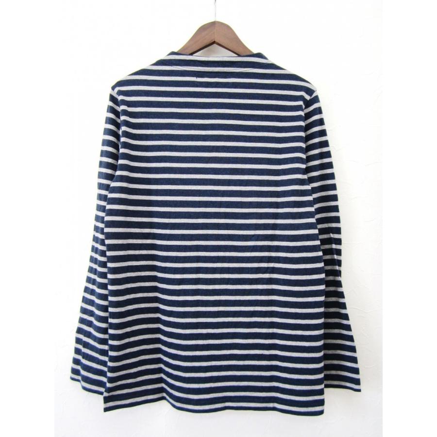 nisica ニシカ ガンジーネックカットソー 長袖 Ｔシャツ 細ボーダー_NAVY×GRAY | nisica | 02