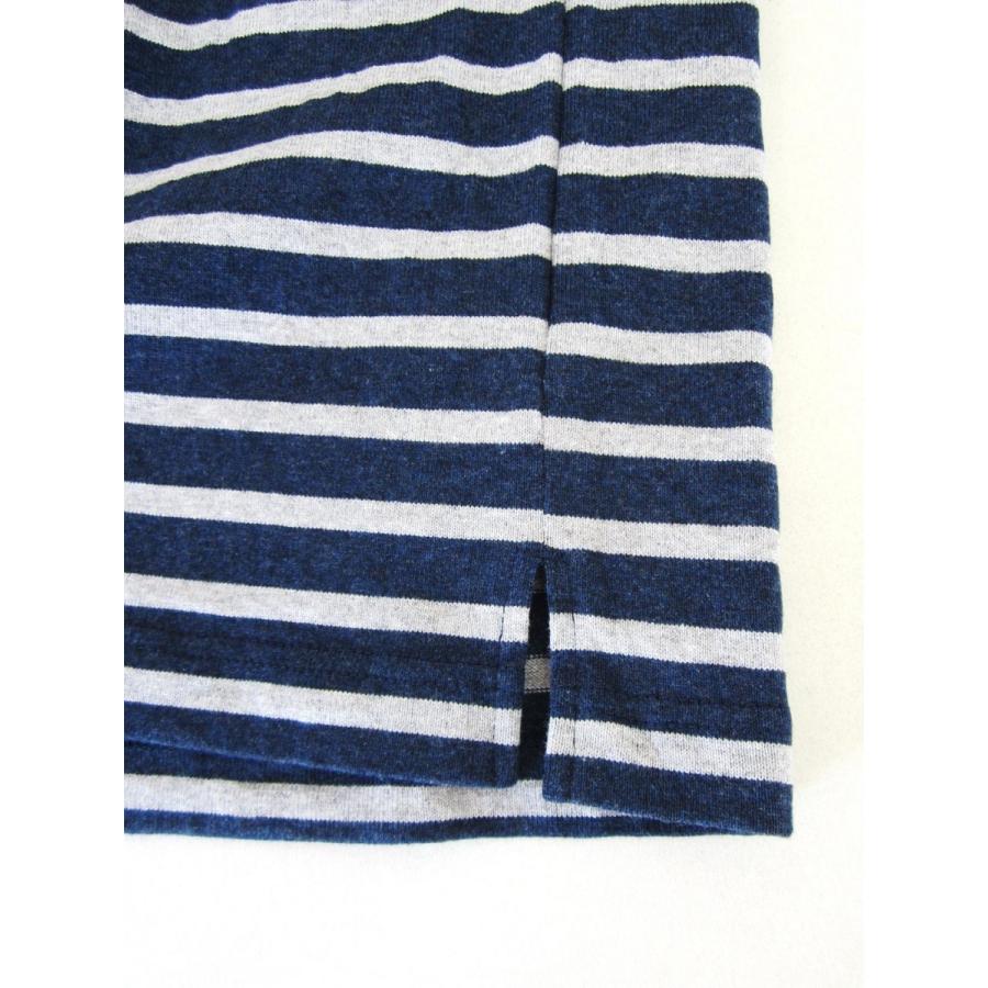 nisica ニシカ ガンジーネックカットソー 長袖 Ｔシャツ 細ボーダー_NAVY×GRAY | nisica | 03